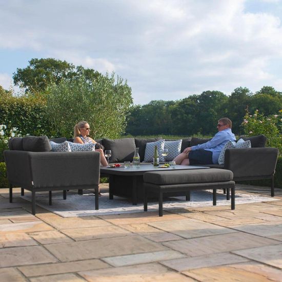 Maze Pulse Charcoal U Shape Rising Table Corner Garden Dining Sofa Set with Bench