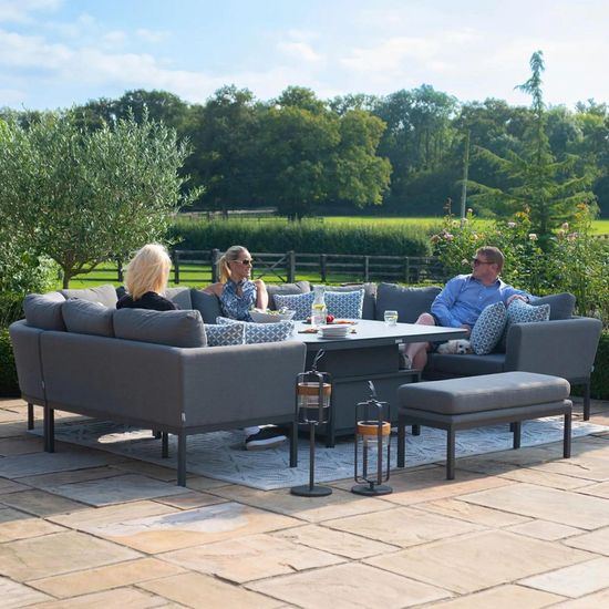 Maze Pulse Charcoal U Shape Rising Table Corner Garden Dining Sofa Set with Bench