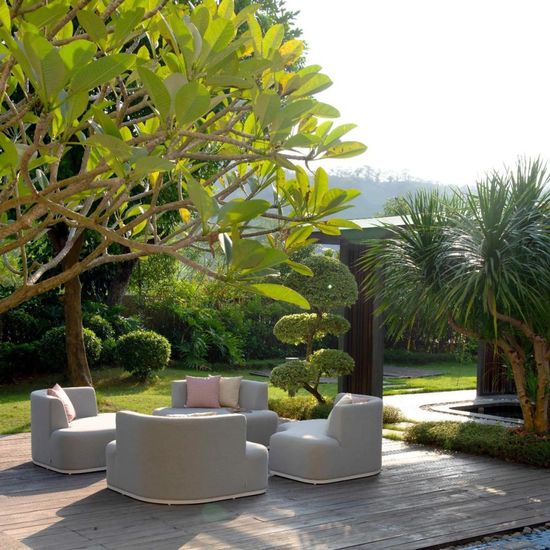 Maze Snug Lifestyle Suite Oatmeal Sofa Garden Daybeds with Rising Table