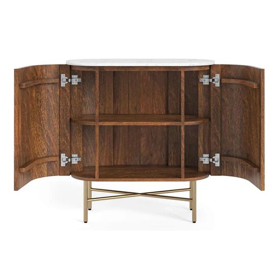 Harvard 65cm Mini 2 Door Fluted Curved Sideboard with White Marble Top