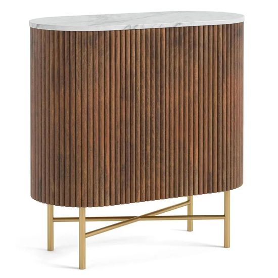 Harvard 65cm Mini 2 Door Fluted Curved Sideboard with White Marble Top