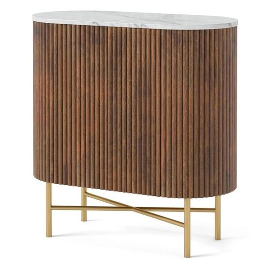 Harvard 65cm Mini 2 Door Fluted Curved Sideboard with White Marble Top