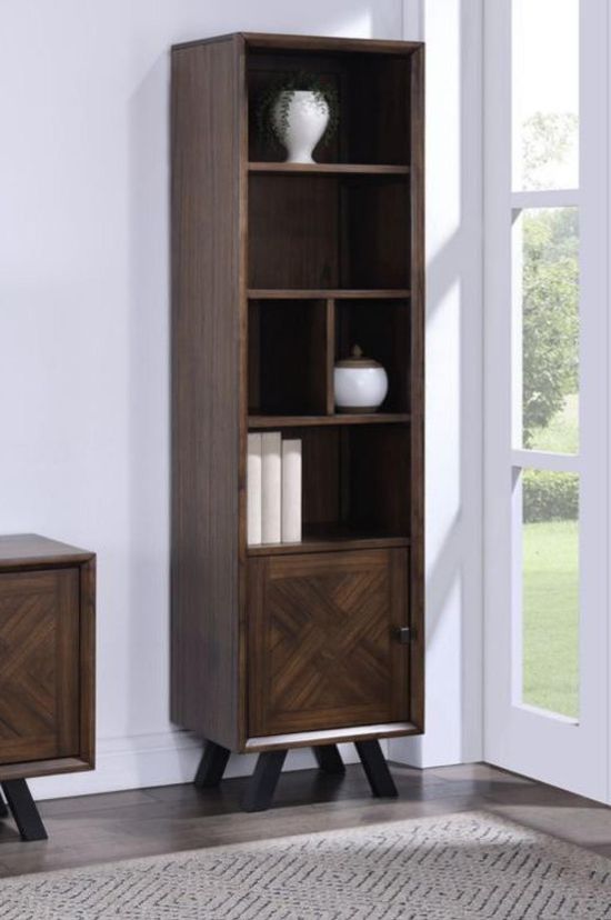 Nevada Parquet Style Wooden Narrow Bookcase with Cupboard