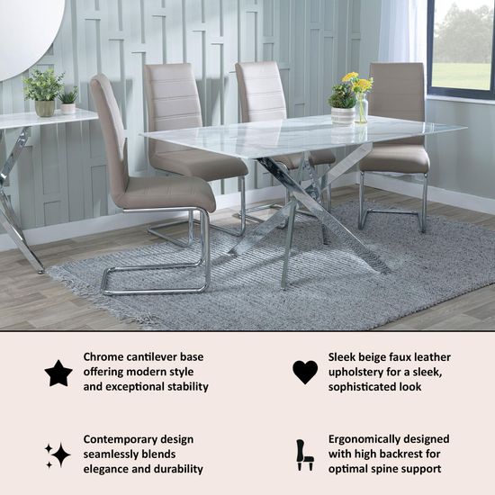 Roma Beige Faux Leather Dining Chair and Chrome Cantilever Base