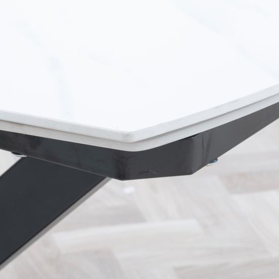 Arctic 6-8 Seater White Ceramic Swivel Top Extending Dining Table with Black Cross Base - 140cm-200cm