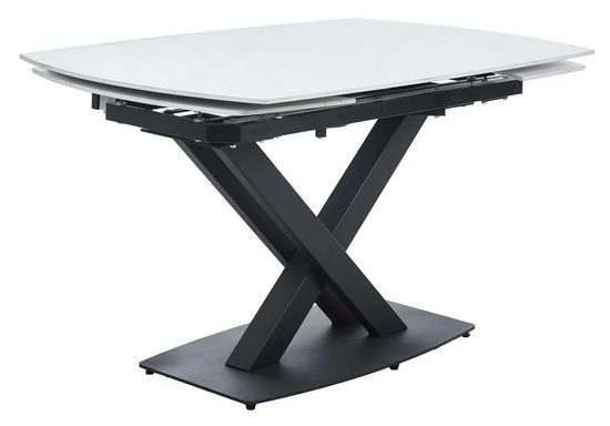 Arctic 6-8 Seater White Ceramic Swivel Top Extending Dining Table with Black Cross Base - 140cm-200cm