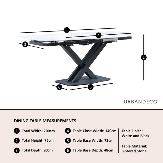Arctic 6-8 Seater White Ceramic Swivel Top Extending Dining Table with Black Cross Base - 140cm-200cm