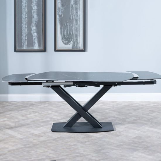 Arctic 6-8 Seater Black Ceramic Swivel Top Extending Dining Table with Cross Base - 140cm-200cm