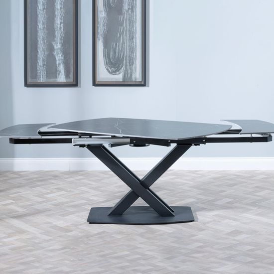 Arctic 6-8 Seater Black Ceramic Swivel Top Extending Dining Table with Cross Base - 140cm-200cm