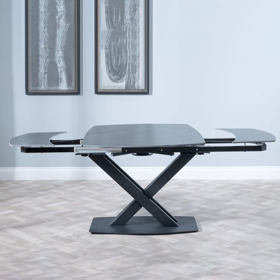 Arctic 6-8 Seater Black Ceramic Swivel Top Extending Dining Table with Cross Base - 140cm-200cm
