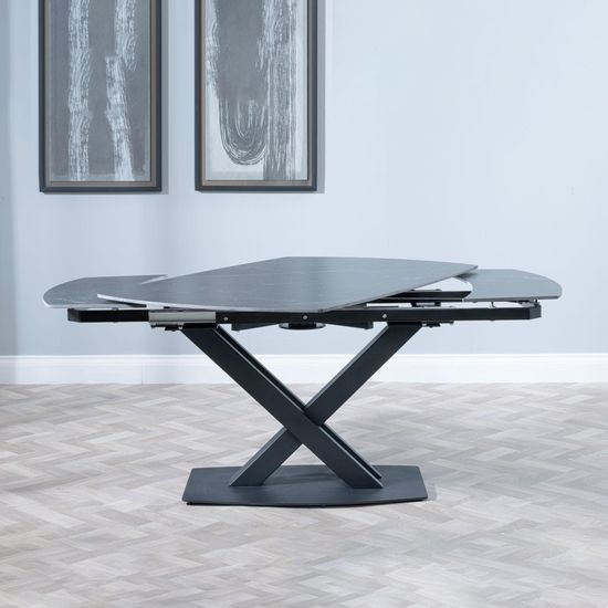 Arctic 6-8 Seater Black Ceramic Swivel Top Extending Dining Table with Cross Base - 140cm-200cm