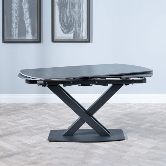 Arctic 6-8 Seater Black Ceramic Swivel Top Extending Dining Table with Cross Base - 140cm-200cm
