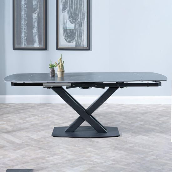 Arctic 6-8 Seater Black Ceramic Swivel Top Extending Dining Table with Cross Base - 140cm-200cm