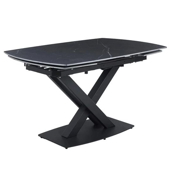 Arctic 6-8 Seater Black Ceramic Swivel Top Extending Dining Table with Cross Base - 140cm-200cm