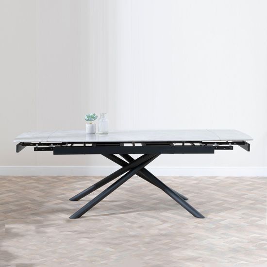 Apollo 6-8 Seater White Ceramic Extending Dining Table with Black Base - 160cm-220cm
