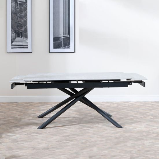 Apollo 6-8 Seater White Ceramic Extending Dining Table with Black Base - 160cm-220cm