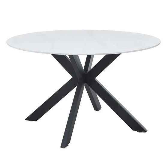 Novara 4 Seater White Ceramic Round Dining Table with Black Star Base - 130cm
