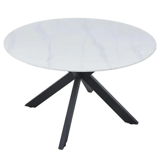 Novara 4 Seater White Ceramic Round Dining Table with Black Star Base - 130cm
