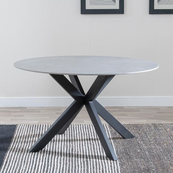 Novara 4 Seater Grey Ceramic Round Dining Table with Black Star Base - 130cm