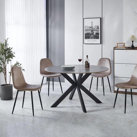 Novara 4 Seater Grey Ceramic Round Dining Table with Black Star Base - 130cm