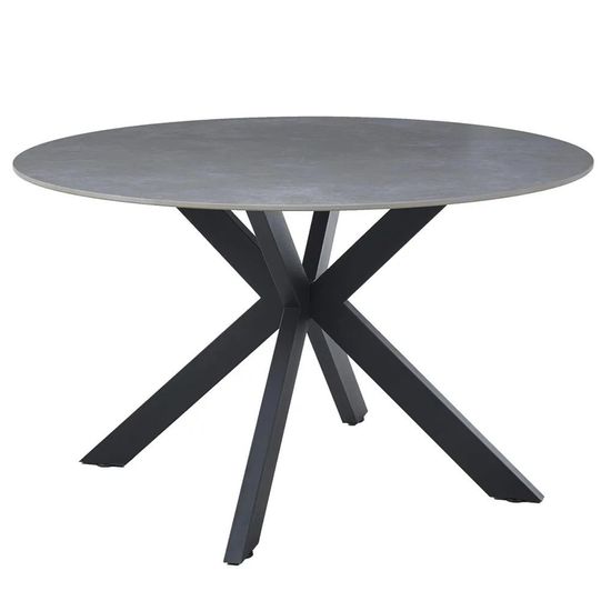 Novara 4 Seater Grey Ceramic Round Dining Table with Black Star Base - 130cm