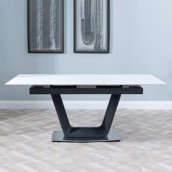 Alpha 6-8 Seater White Ceramic Extending Dining Table with Black Base - 140cm-180cm