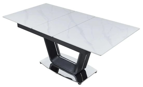 Alpha 6-8 Seater White Ceramic Extending Dining Table with Black Base - 140cm-180cm