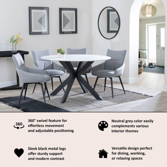Ace Grey Fabric Swivel Dining Chair with Black Legs