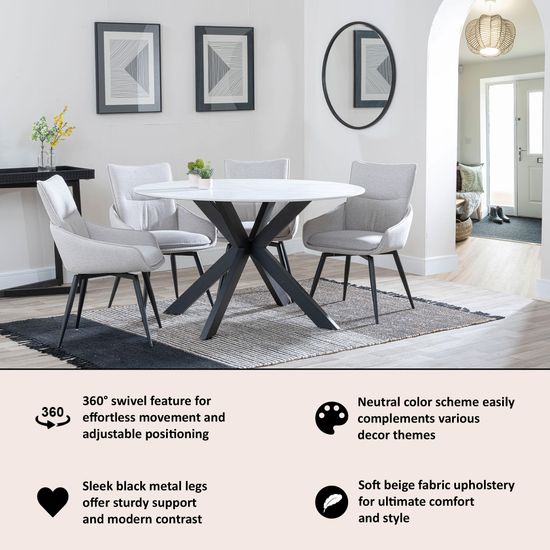 Ace Beige Fabric Swivel Dining Chair with Black Legs