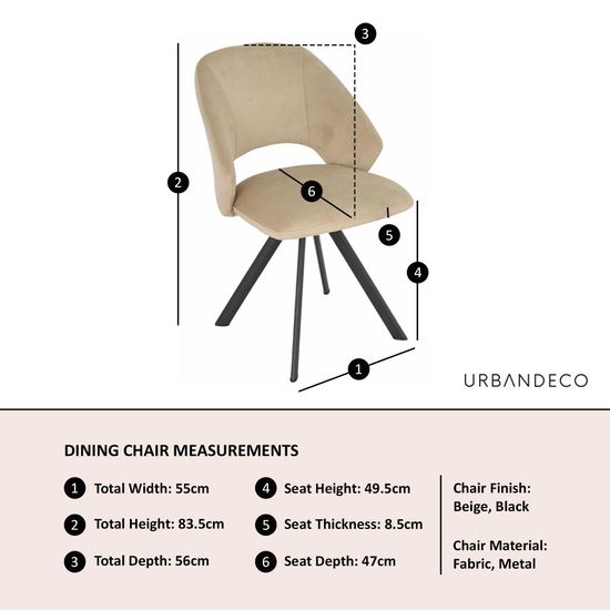 Ion Beige Velvet Fabric Swivel Dining Chair with Black Legs