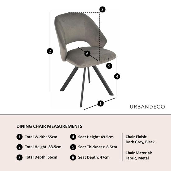 Ion Dark Grey Velvet Fabric Swivel Dining Chair with Black Legs