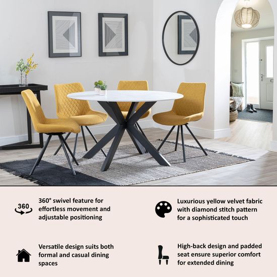 Boden Yellow Fabric Swivel Dining Chair with Black Legs