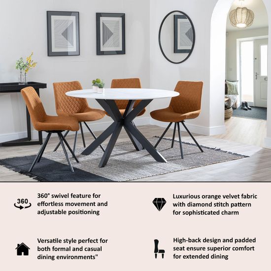 Boden Orange Fabric Swivel Dining Chair with Black Legs