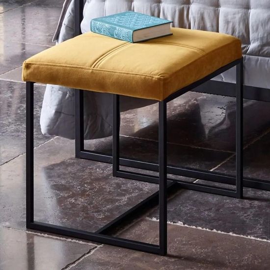 Clearance - Gillmore Space Federico Mustard Velvet Small Upholstered Stool with Black Metal Frame - FSS12618