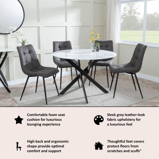 Corona Dining Chairs in Grey Colour Fabric and Black Metal Legs