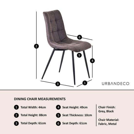 Corona Dining Chairs in Grey Colour Fabric and Black Metal Legs