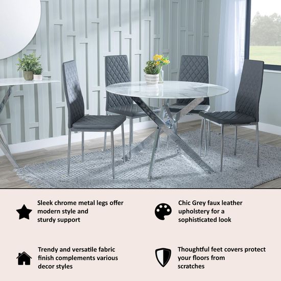 Clearance - Metro Dining Chairs in Grey Colour Leather and Chrome Metal Legs
