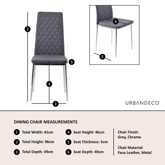 Clearance - Metro Dining Chairs in Grey Colour Leather and Chrome Metal Legs