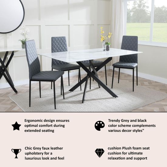 Clearance - Metro Dining Chairs in Grey Colour Leather and Black Metal Legs