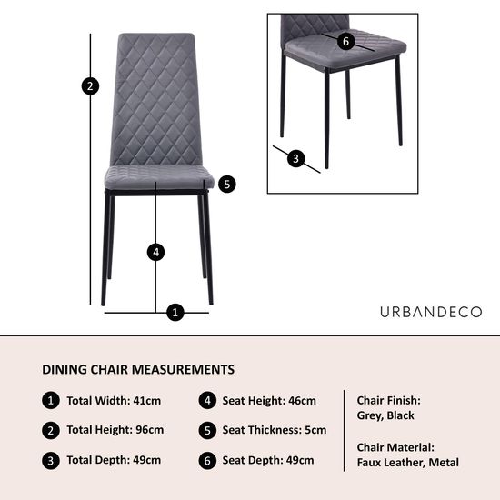 Clearance - Metro Dining Chairs in Grey Colour Leather and Black Metal Legs