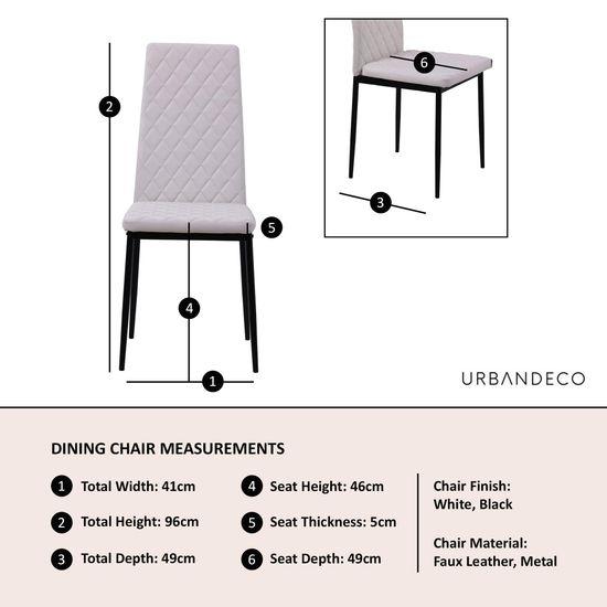 Clearance - Metro Dining Chairs in White Colour Leather and Black Metal Legs