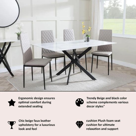 Clearance - Metro Dining Chairs in Beige Colour Leather and Black Metal Legs