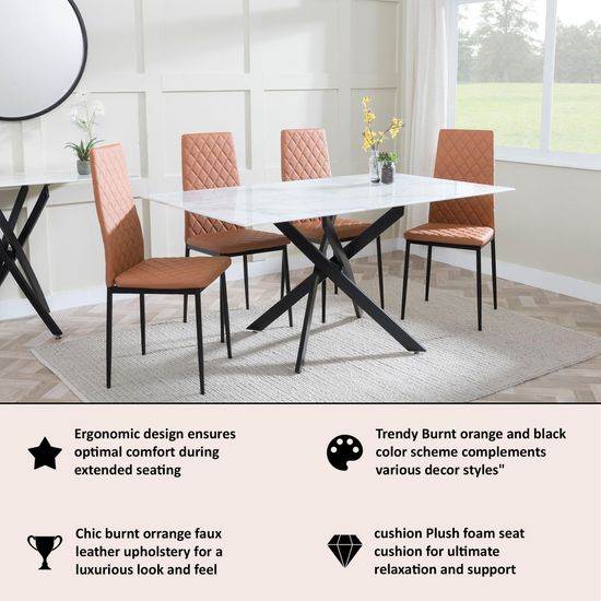 Clearance - Metro Dining Chairs in Burnt Orange Colour Leather and Black Metal Legs