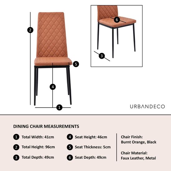 Clearance - Metro Dining Chairs in Burnt Orange Colour Leather and Black Metal Legs