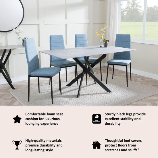 Clearance - Lido Dining Chair in Blue Colour Fabric with Black Legs