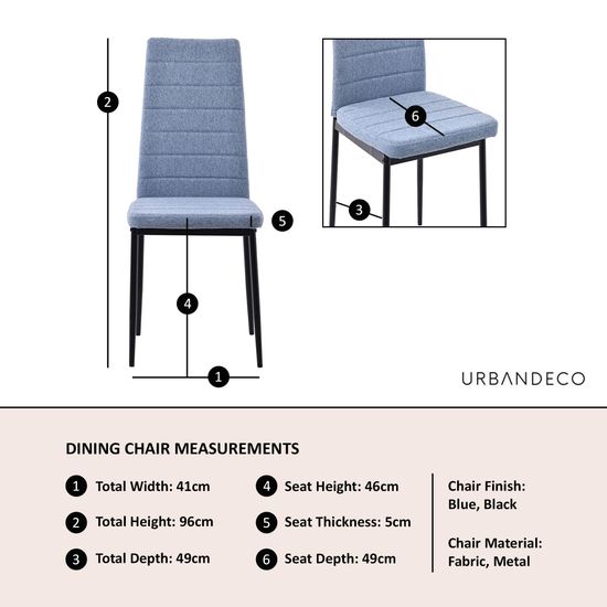 Clearance - Lido Dining Chair in Blue Colour Fabric with Black Legs