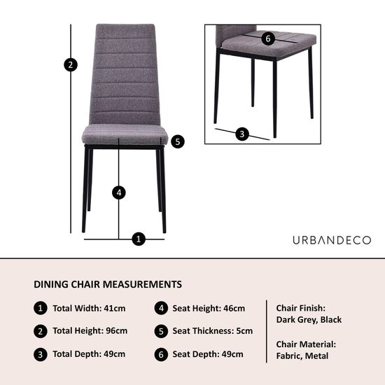 Clearance - Lido Dining Chair in Dark Grey Colour Fabric with Black Legs
