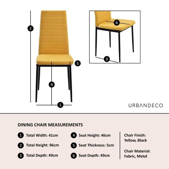 Clearance - Lido Dining Chair in Yellow Colour Fabric with Black Legs
