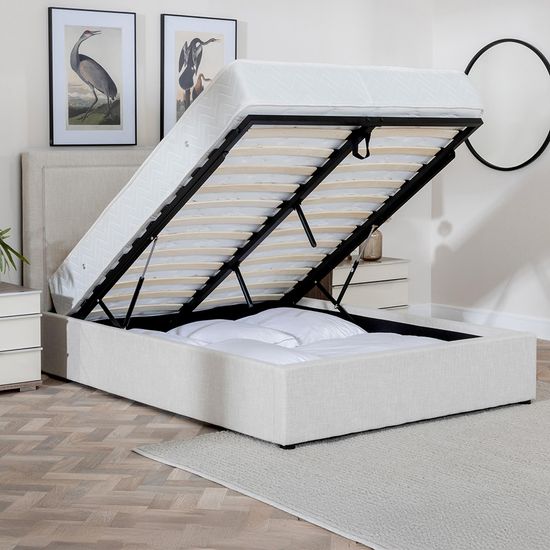 Sutton Natural Fabric 5ft King Size Ottoman Storage Bed