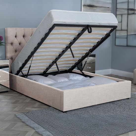 Sandra Oatmeal Fabric 5ft King Size Ottoman Storage Bed